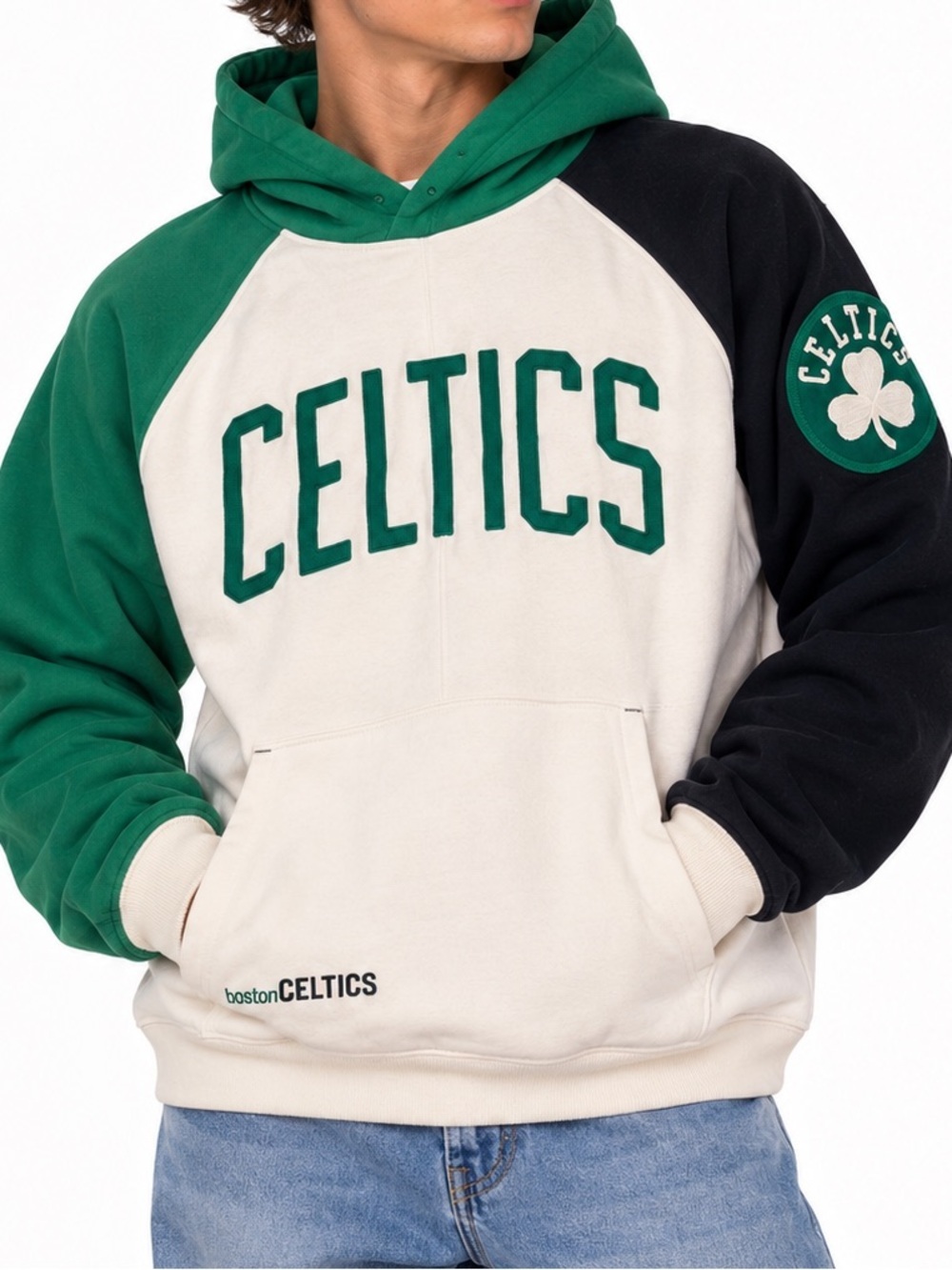Reebok NBA Boston Celtics Colorblock Hoodie Sweatshirt Shamrock Y2K